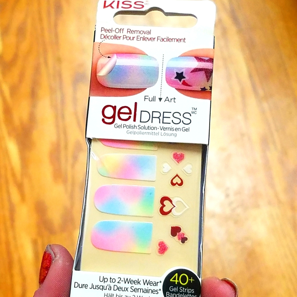 NWT Kiss Gel Dress Cotton Candy Shimmery Tie Dye w/Hearts Nail Stickers!